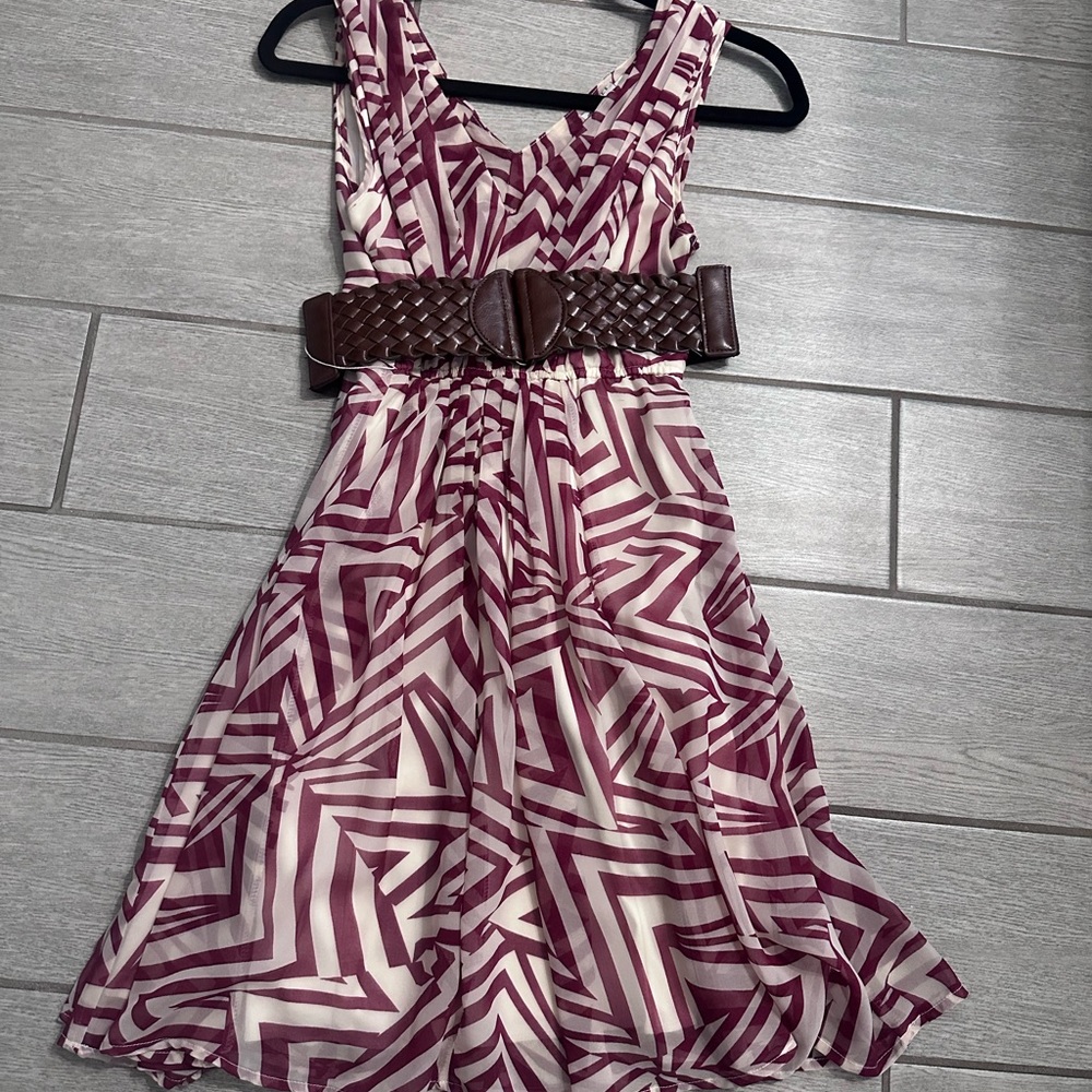 Rachael & Chloe Burgundy and White Geometric Dress - Size S